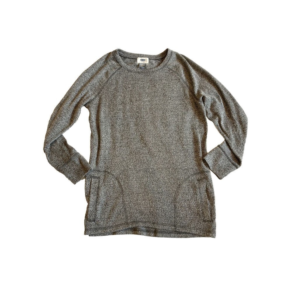Old Navy Kids Size Large (10-12) Gray White Pullover Crewneck Sweatshirt Pockets